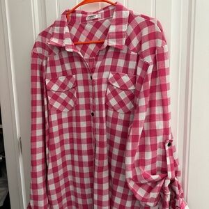 Zeagoo Pink and White Plaid Shirt